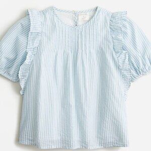 Crewcuts Girls' puff-sleeve ruffle top in Ivory Blue Mist XS (4-5) NWT